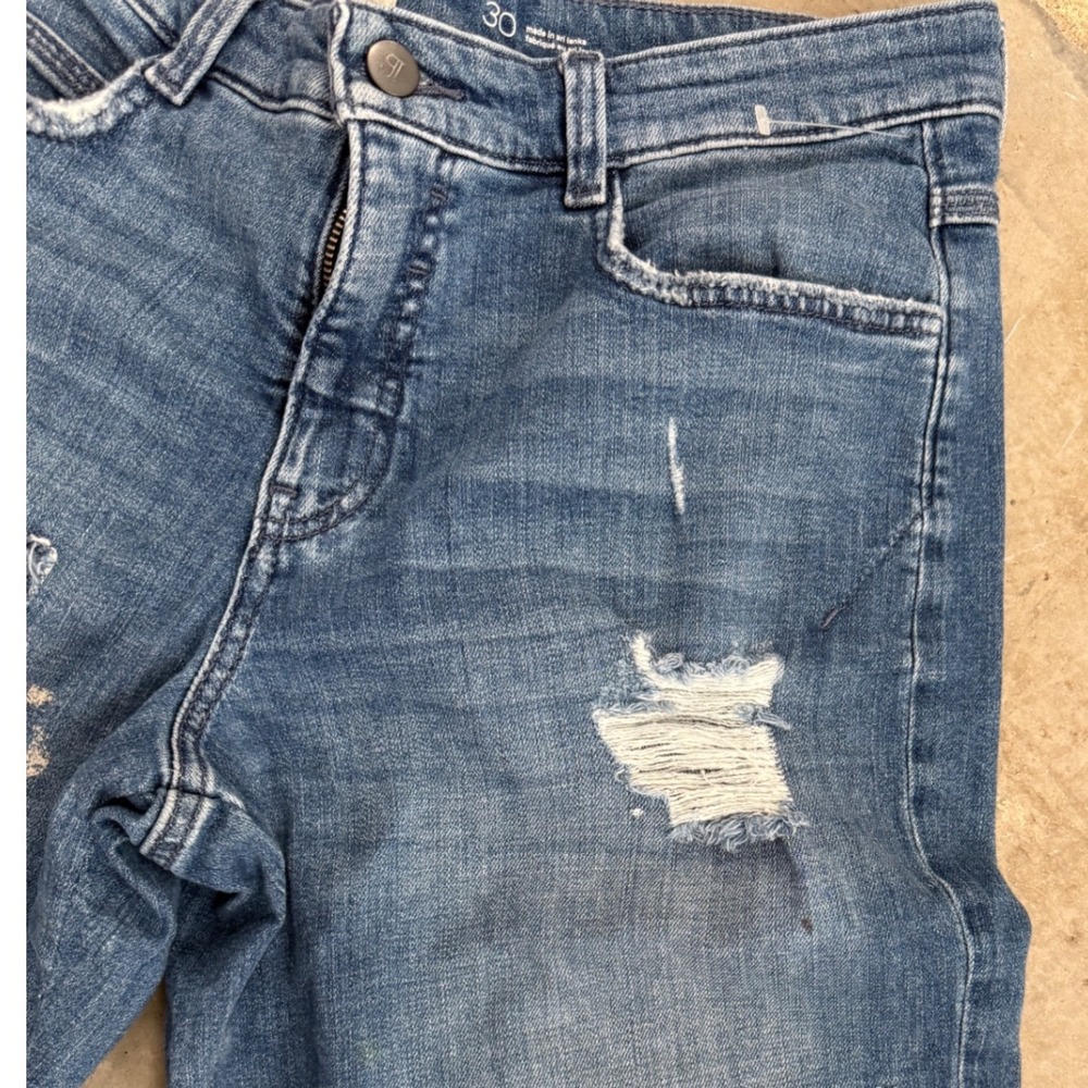 Pilcro Anthropologie Low Rise Wide Leg Distressed Jeans Med Blue Size 30 - Picture 7 of 11